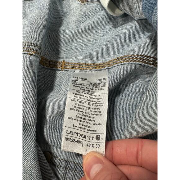 Carhartt Double Knee Denim Overalls Carpenter Workwear Utility Size 42x30 - Picture 3 of 16